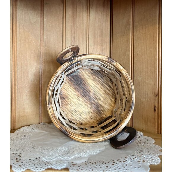 Handcrafted Rustic Primitive Split Wood Basket Handles Home Decor - Picture 5 of 6